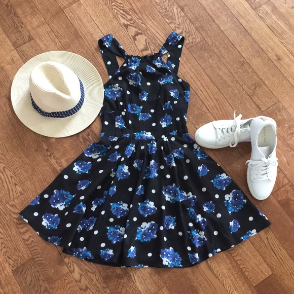 Free people black floral high neck dress sz 2 - Picture 2 of 8